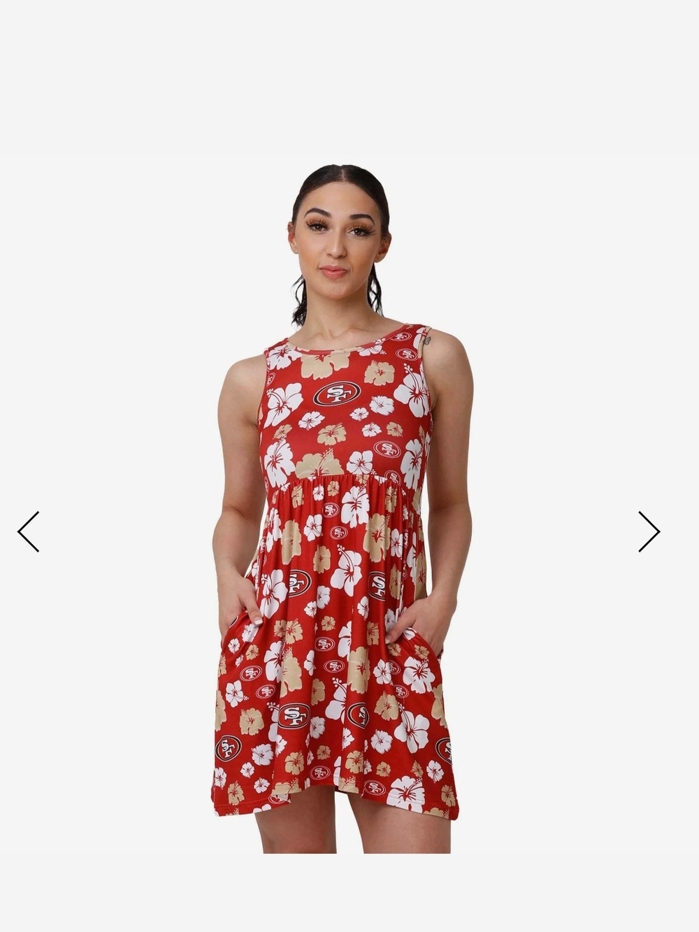 SF 49ers Red Floral Sleeveless Mini Dress with Pockets